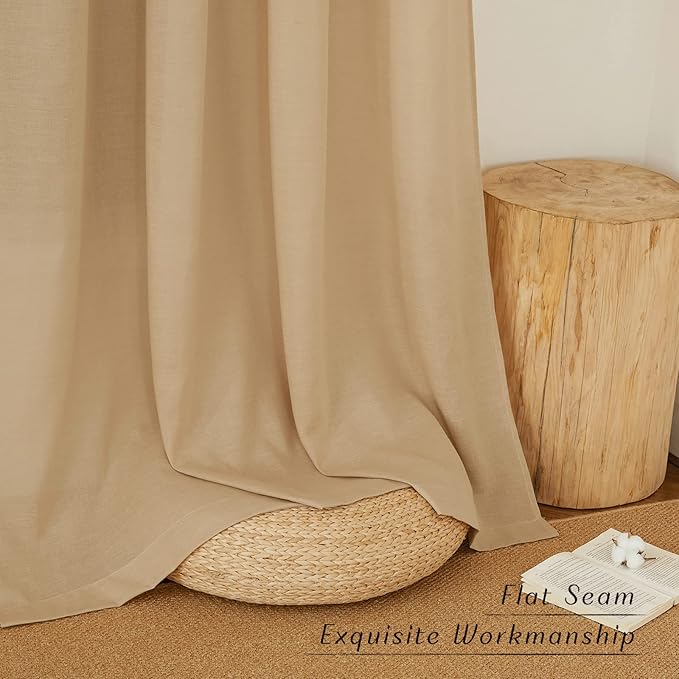 NICETOWN Linen Curtains for Windows 90 inch Long, Grommet Semi Sheer Vertical Drapes Privacy Added with Light Filtering for Doorway/Living Room, Burlap, W42 x L90, 2 Pieces