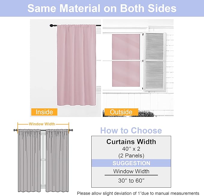 Simplebrand Ava Blush Short Blackout Curtains for Bedroom 54 Inches Long 2 Panels Set, Solid Thermal Insulated, Energy Saving Window Treatment Curtains Blackout Drapes, W40 x L54 Inch, Blush