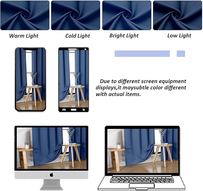 Simplebrand Ava Royal Blue Short 36 Inches Blackout Curtain 2 Panels Set, Half Window Rod Pocket Privacy Curtain Tiers for Kitchen, Curtains Blackout for Bathroom Shades, W40 x L36 Inch, Royal Blue