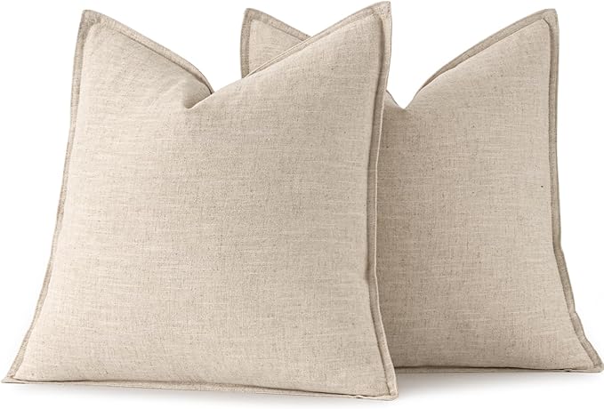MIULEE Decorative Linen Pillow Covers 16x16 Inch Natural Beige Boho Farmhouse Neutral Couch Throw Pillows for Bed Pack of 2 Accent Modern Pillowcase Sofa Livingroom Home Decor