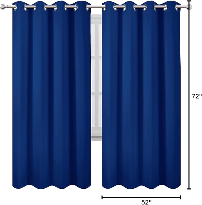 LEMOMO Blackout Curtains 52 x 72 inch/Royal Blue Curtains Set of 2 Panels/Thermal Insulated Room Darkening Bedroom Curtains