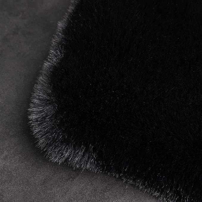 Ghouse Black Faux Rabbit Fur Rug 5x7 Machine Washable Area Rugs for Bedroom Fluffy Rugs for Living Room No-Shedding Carpet Sheepskin Rug