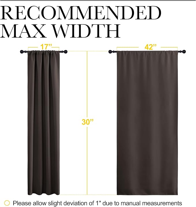 NICETOWN 2 Panels Blackout Curtains, Rod Pocket Thermal Insulated Drapes for Kitchen, Heavy Duty Small Window Treatment for Dorm Room, Studio Apartment, Basement (Toffee Brown, W42 x L30)