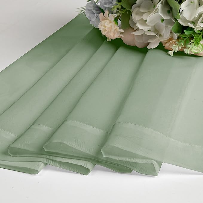 Lecloud Sage Green Sheer Curtains 18 Inch Length 2 Pcs, Cafe Kitchen Curtains for Bedroom Living Room, Short Curtain for Small Windows with Dual Rod Pocket Home Decor Window Treatments, 42" W x 18" L