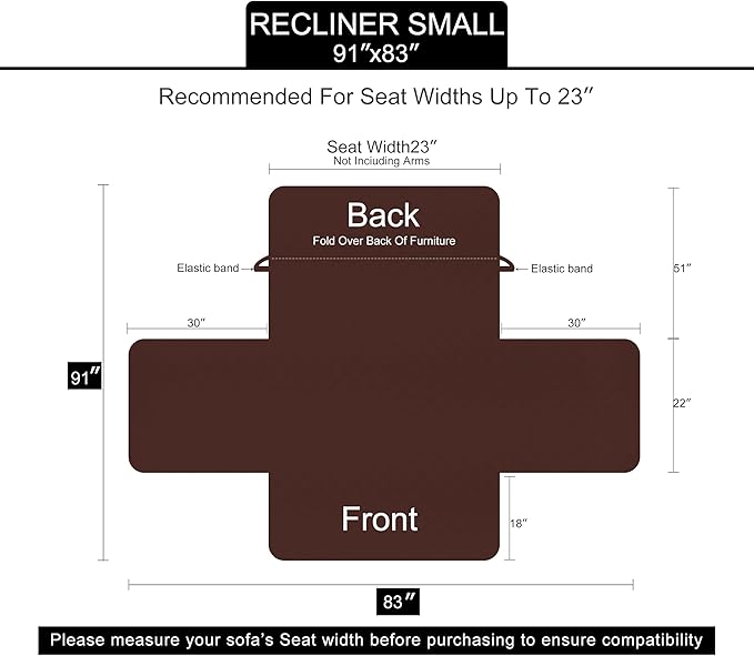 U-NICE HOME Recliner Chair Covers Reversible Quilted Water Repellent Pet Protectors with Elastic Straps (23''Recliner Small, Brown/Brown)