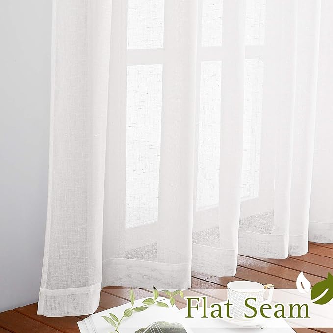 NICETOWN Linen White Doorway Curtains 80 inch Length, Grommet Semi Sheer Flax Linen Blend Balance Privacy with Light Filtering Window Treatments for Nursery/Kids Room, W36 x L80, 2 Panels