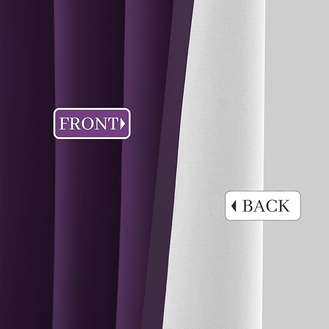 Yakamok Room Darkening 100% Blackout Curtains Grommet Window Treatments with 2 Thick Layers-Purple Thermal Insulated Drapes Set of 2 Panels for Bedroom Living Room 52 Inches by 63 Inches Length