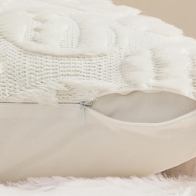 decorUhome Easter Cream White Egg Pillow Covers 12x20 Inch Set of 2, Soft Plush Faux Wool Jacquard Cushion Covers, Farmhouse Neutral Fuzzy Spring Easter Holiday Decor for Couch Sofa Bed