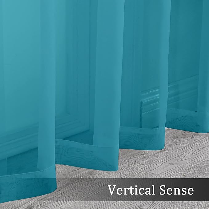 OWENIE Sheer Curtains 63 inch Length 2 Panels Set, Rod Pocket Voile Fimly Sheer Drapes for Living Room/Bedroom, 2pcs, Each 42" W x 63" L,Turquoise Blue