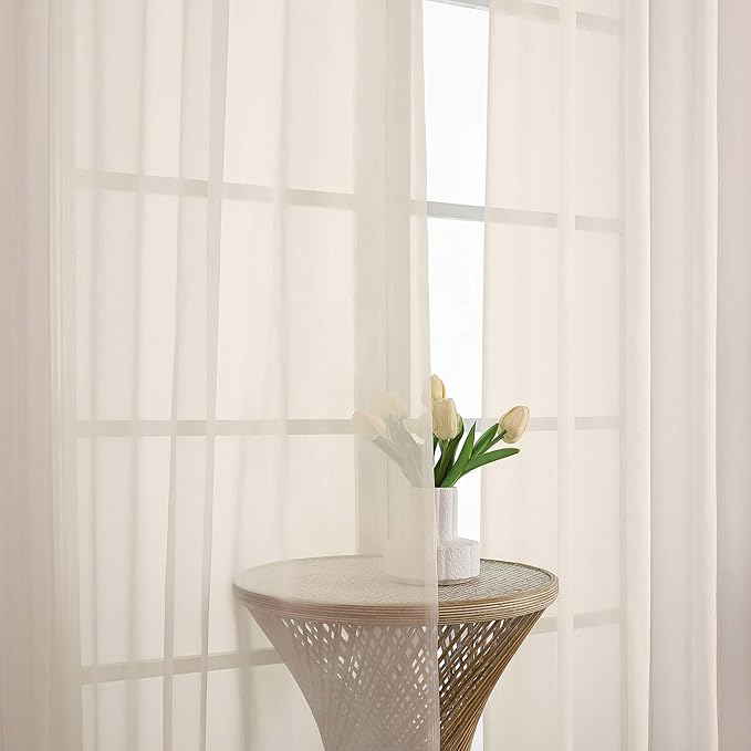 Chyhomenyc Cream Sheer Curtains 63 Inches Long 2 Panels, Light Filtering Bright Lightweight Curtains for Living Room, Soft Gentle Voile Rod Pocket Bedroom Window Drapes, 59Wx63L Inch, 2PCS