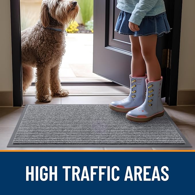 OLANLY Front Door Mat Indoor Outdoor Entrance, Waterproof Heavy Duty Doormat, Fade Resistant, Low Profile, Easy Clean Patio Porch Welcome Floor Mats for Entry, 59x20, Light Gray