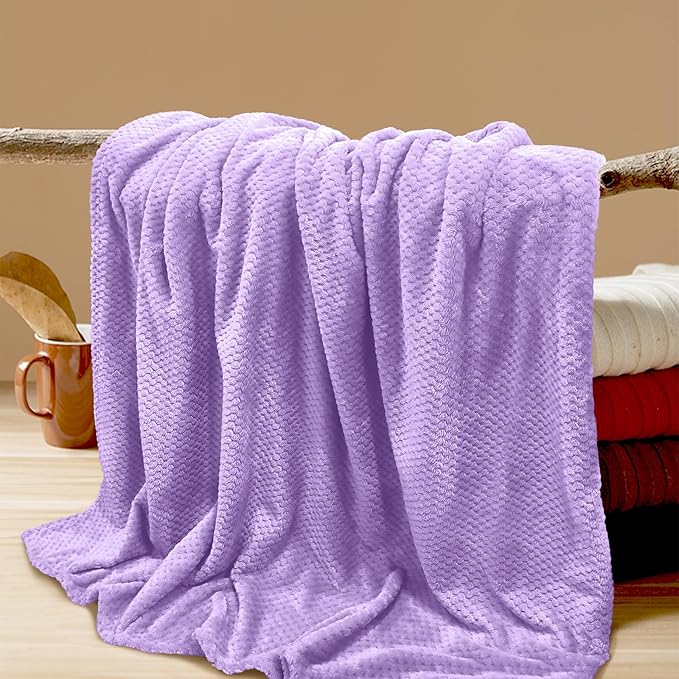 4 Pack Fleece Throw Blankets 50x60 Inches - Oeko-Tex Certified 100, 270 GSM Ultra Soft Plush for Bed, Couch and Cozy Gifts. 3D Waffle Texture, No Shedding No Pilling All Season (Lavender)
