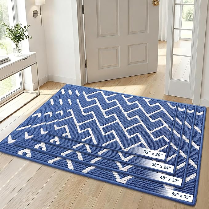 OLANLY Front Door Mat, Non-Slip Rubber Backing, Dirt Resistant and Absorbent, Washable, Easy to Clean Low-Profile Indoor Doormat for Back Door, Entryway, Inside Entrance, 48x32, Navy