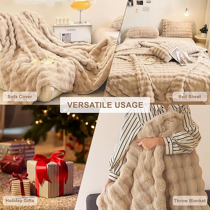 HANDONTIME Plush Sofa Slipcovers Washable Armchair Cover for Sofa Super Soft Faux Fur Sofa Covers for 3 Couch Cousion Soild Khaki Rabbit Plush Chair Covers Armchair for Kids Pets, 71" X102"
