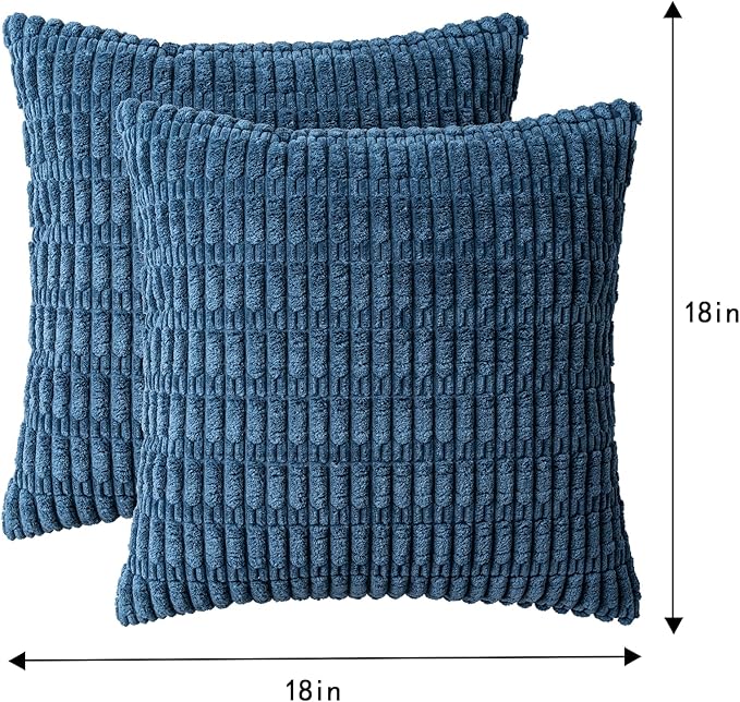 Pack of 2 Corduroy Decorative Throw Pillow Covers 18x18 InchSoft Boho Striped Pillow Covers Modern Farmhouse Home Decor for Sofa Living Room Couch Bed(Teal)
