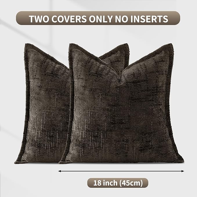 HPUK Fall Chenille Soft Throw Pillow Covers 18x18 Set of 2, Accent Cushion Covers for Living Room, Bedroom, Decorative Solid Color Pillow Covers for Couch, Sofa, Chair, Charcoal