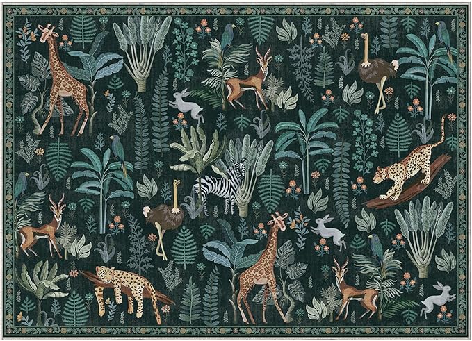 OPPODREAM Animal Soft Area Rugs 5x7, Washable Black Rug with Non Slip Backing, 5 x 7 Faux Cashmere Low-Pile 5x7 Carpet