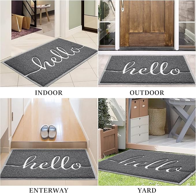 BeneathYourFeet Door Mat (36"x24",Dark Grey), Welcome Mat Low Profile Front Doormat Non Slip Mats for Entryway, Patio, High Traffic Areas