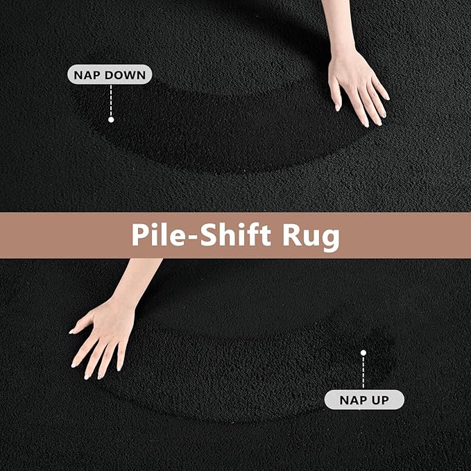 FinRèc 5x7 Washable Area Rugs for Bedroom Living Room, Low Pile Thin Rug Solid Color, Non-Slip Carpet Indoor for Home Decor (Pure Black)