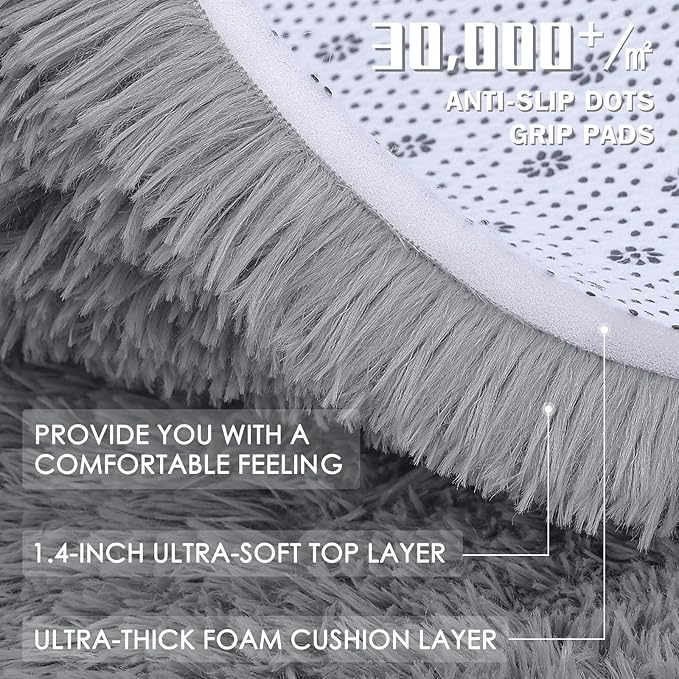 OLANLY 6x8 Machine Washable Large Area Rugs for Living Room, Bedroom, Soft Fluffy Shaggy Bedside Rug, Indoor Floor Carpet for Kids Girls and Boys, Dorms, Nursery, Home Decor Aesthetic, Light Grey