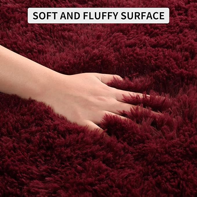 Tepook Soft Fluffy Rugs for Living Room, 5x8 Shaggy Area Rug for Bedroom, Modern Shag Rug Fuzzy Carpets for Kids, Plush Indoor Nursery Home Decor Rug with Non-Slip Bottom, Burgundy Red