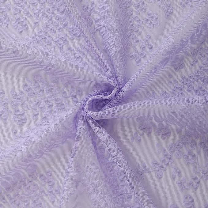 YJ YANJUN Vintage Lace Curtains 54 Inch Length-Victorian Floral Pattern Lavender Sheer Curtain Panels for Living Room Bedroom,Light Filtering, Romantic Girly Drapes 2 Panels 52W x 54L Light Purple