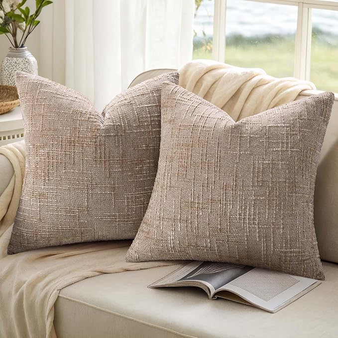 decorUhome Oatmeal Chenille Euro Sham Throw Pillow Covers 22x22 Set of 2 Textured Soft Cozy Slubby Couch Pillow Covers Modern Farmhouse Boho Decorative Pillow Cases for Bed Sofa Living Room