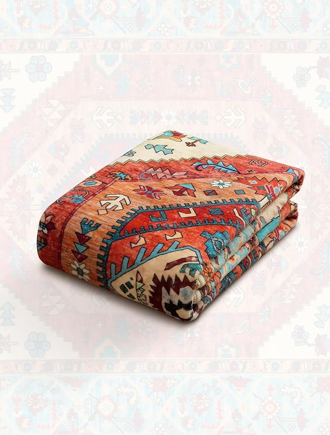 SERISSA Runner Rug for Hallways, 3x10 Washable Non Slip Kitchen Runner Rug, Long Boho Rug Vintage Orange Hallway Stair Ultra Soft Print Floor Carpet for Bedroom Bathroom Laundry Room
