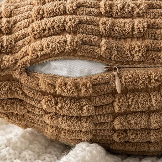 MIULEE Pack of 2 Corduroy Decorative Throw Pillow Covers 20x20 Inch Soft Boho Striped Pillow Covers Modern Farmhouse Home Decor for Sofa Living Room Couch Bed Brown