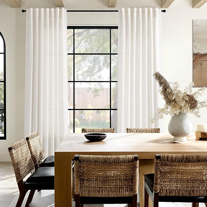 Ivory White Linen Curtains 108 Inches Long Back Tab Pocket Modern Farmhouse Linen Light Filtering Curtain Extra Long Semi Sheer Curtain Drapes for Living Room Bedroom 9Ft 52X108,2 Panels