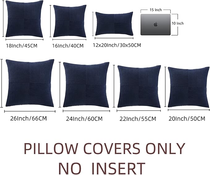 Fancy Homi 2 Packs Navy Blue Decorative Throw Pillow Covers 20x20 Inch for Living Room Couch Bed Sofa, Rustic Farmhouse Boho Home Decor, Soft Corss Corduroy Patchwork Accent Cushion Case 50x50 cm