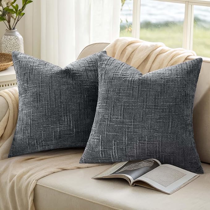 decorUhome Dark Grey Chenille Euro Sham Throw Pillow Covers 26x26 Set of 2 Textured Soft Cozy Slubby Couch Pillow Covers Modern Farmhouse Boho Decorative Pillow Cases for Bed Sofa Living Room