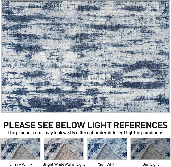 4x6 Area Rugs Washable Rug: Modern Abstract Living Room Rug Soft Anti-Skid Thin Carpet Indoor Floor Non-Shedding Carpets for Bedroom Dining Room Farmhouse Nursery Home Office Blue Grey