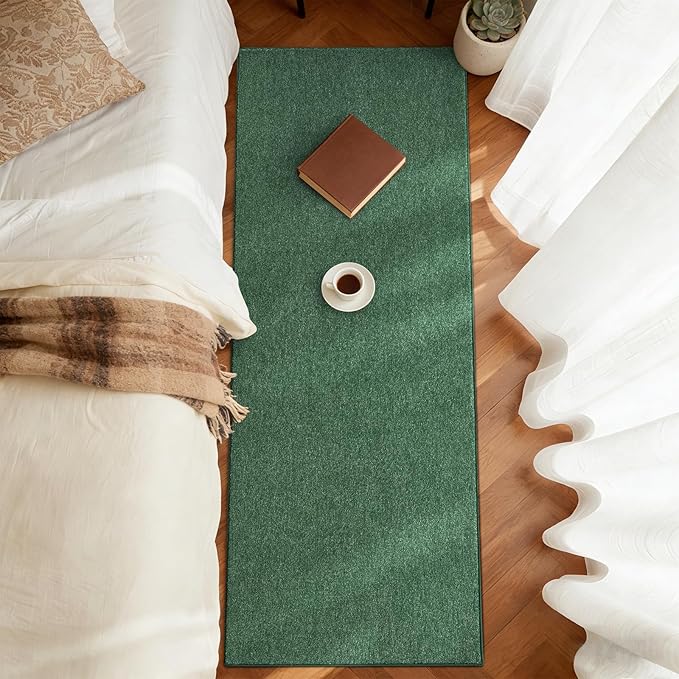 FinRèc 2x6 Washable Runner Rugs for Kitchen Hallway Bedroom, Low Pile Thin Rug Solid Color, Non-Slip Carpet Indoor for Home Decor (Green)