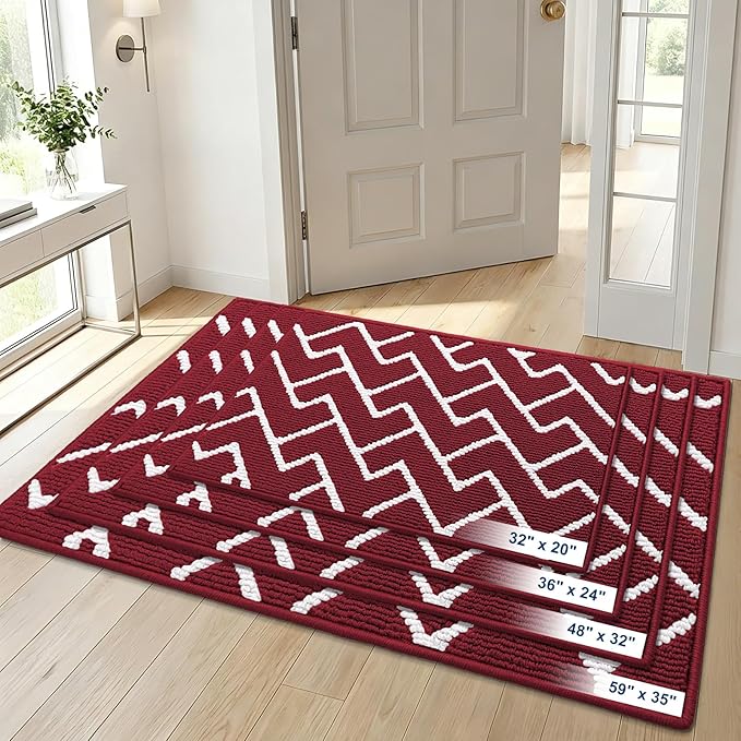 OLANLY Front Door Mat, Non-Slip Rubber Backing, Dirt Resistant and Absorbent, Washable, Easy to Clean Low-Profile Indoor Doormat for Back Door, Entryway, Inside Entrance, 48x32, Burgundy