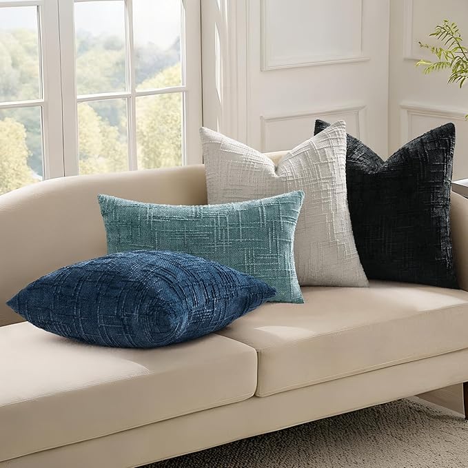 decorUhome Summer Teal Chenille Throw Pillow Covers 18x18 Set of 2 Textured Soft Cozy Slubby Couch Pillow Covers Modern Farmhouse Boho Decorative Pillow Cases for Bed Sofa Living Room