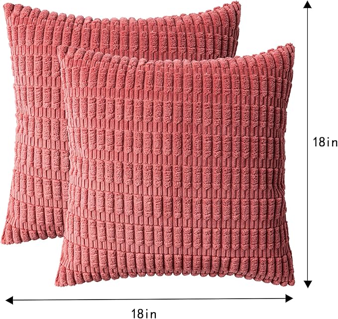 Pack of 2 Corduroy Decorative Throw Pillow Covers 18x18 InchSoft Boho Striped Pillow Covers Modern Farmhouse Home Decor for Sofa Living Room Couch Bed(Cranberry Red)