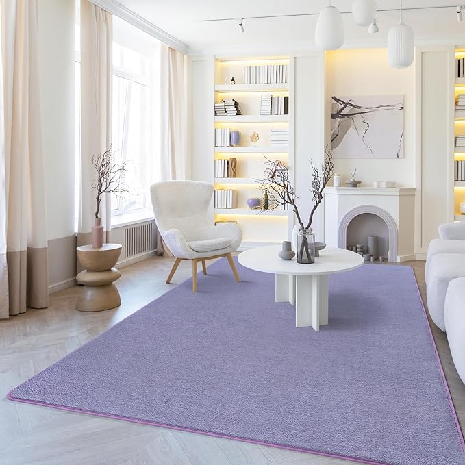 Amearea Large Modern Area Rugs for Bedroom Living Room, 6x9 Feet Purple Thickened Memory Foam Rug, Fluffy Indoor Washable Rugs Non Slip Minimalist Carpet for Boys Girls Dorm Nursery Room Decor