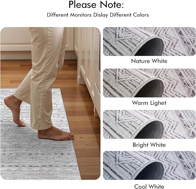 4x8 Washable Hallway Runner Rug:Moroccan Non-Slip Wide Runners for Entryway Kitchen Soft Modern Geometric Low-Pile Rugs for Living Room Thin Waterproof Carpet for Bedroom Bathroom Laundry(Grey,4x8)