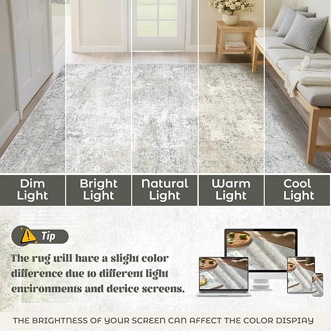 XLUEZ 2x8 Runner Rug for Hallway, Washable Modern Abstract Runner Rugs Neutral Soft Non Slip Kids Rug Stain Resistant Indoor Runners for Entryway Bedroom Kitchen Laundry Room(BeigeGrey, 2'x8')