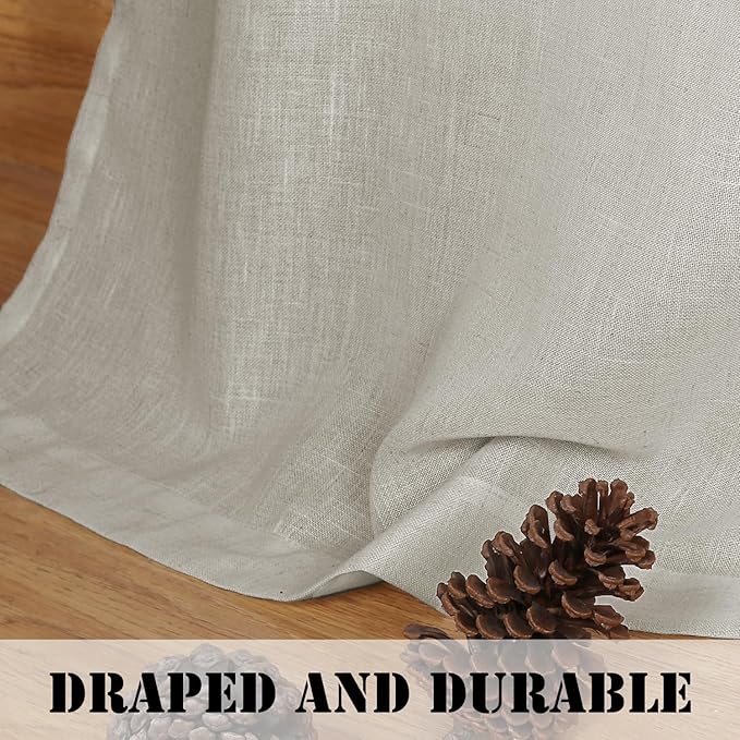 H.VERSAILTEX Living Room Linen Curtains - Semi Sheer, Nickel Grommet, Energy Saving, Light Filtering Window Treatments - Pale Oak, 2 Panels, 52 x 63 Inch
