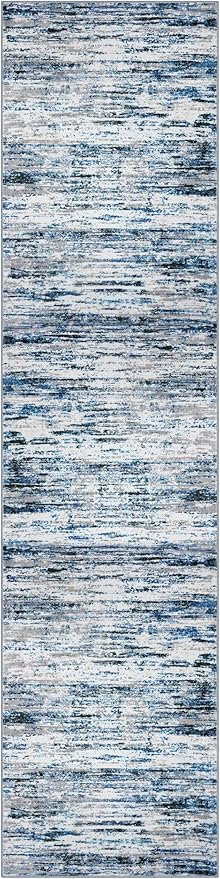 Lansny Modern Abstract Hallway Runner Rug, Grey Blue White Washable Kitchen Runner Non-Slip Soft 2x8 Runner Rug Thin Print Faux Wool Carpet for Entryway Bedroom Laundry Room Indoor Home Decor