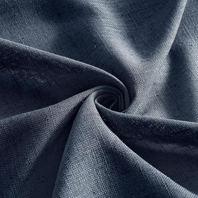 MIULEE Navy Blue Linen Curtains 84 Inch Length 2 Panels for Bedroom Living Room, Soft Thick Linen Textured Natural Window Drapes Semi Sheer Light Filtering Back Tab Rod Pocket Burlap Look Decor