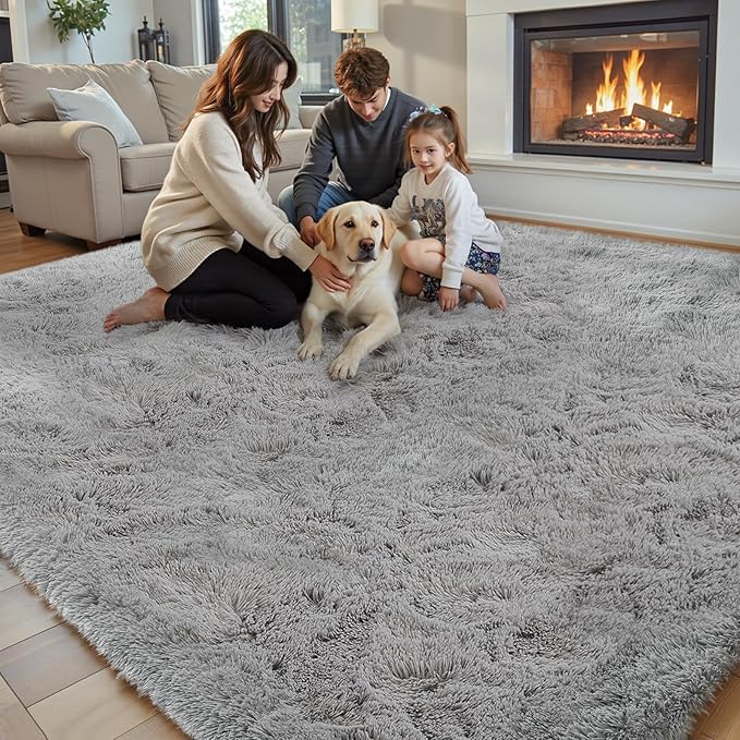 5x8 Feet Grey Fluffy Shag Area Rugs for Living Room, Modern Fluffy Shaggy Carpets for Teens Dorm Nursery Home, Non Slip Indoor Rugs Fuzzy Floor Carpet(5 x 8, Light Grey)