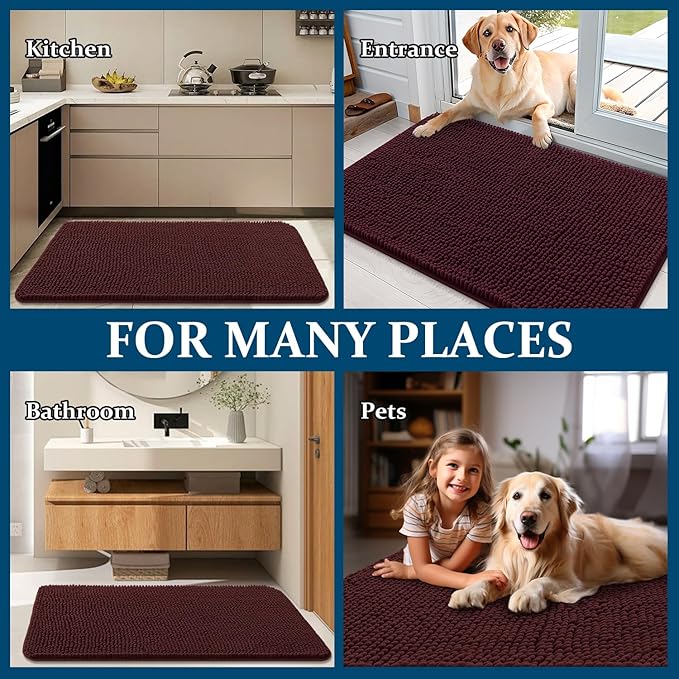 OLANLY Dog Door Mat for Muddy Paws 70x46, Absorbs Moisture and Dirt, Absorbent Non-Slip Washable Doormat, Quick Dry Chenille Mud Mat for Dogs, Entry Indoor Entryway Carpet for Inside Floor, Russet