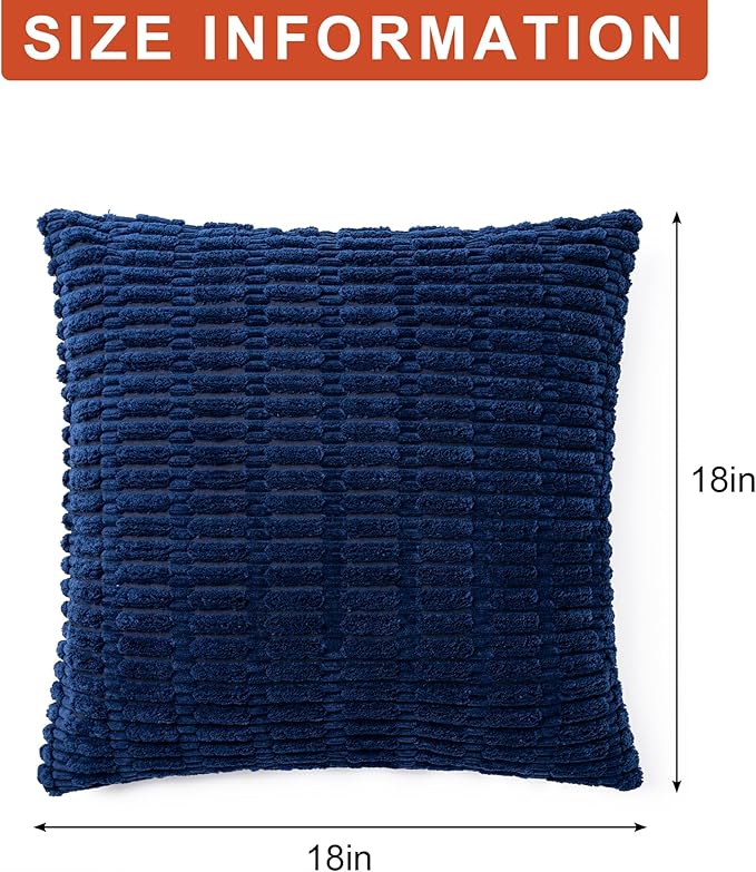 Pack of 2 Corduroy Decorative Throw Pillow Covers 18x18 InchSoft Boho Striped Pillow Covers Modern Farmhouse Home Decor for Sofa Living Room Couch Bed(Blue)