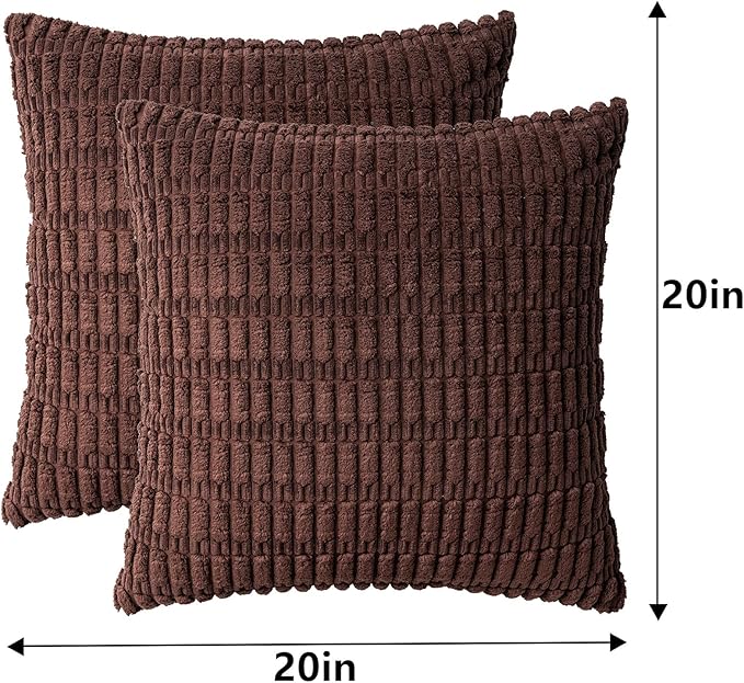 Pack of 2 Corduroy Decorative Throw Pillow Covers 20x20 InchSoft Boho Striped Pillow Covers Modern Farmhouse Home Decor for Sofa Living Room Couch Bed(Dark Brown)