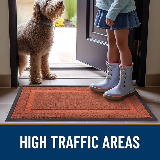 OLANLY Front Door Mat Indoor Outdoor Entrance, Waterproof All-Season, All-Weather Doormat, Sturdy Natural Rubber, Low Profile, Easy Clean Patio Porch Entryway Mat, 59x23, Vermillion Red