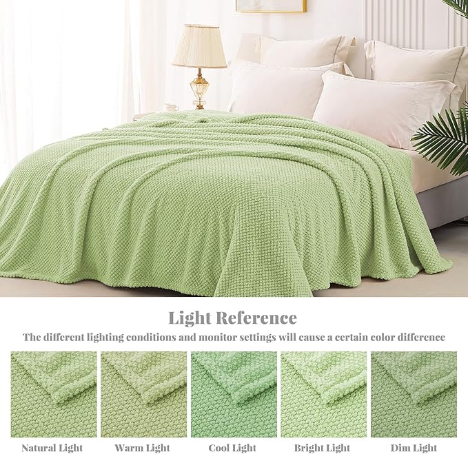 Whale Flotilla Twin Size Fuzzy Fleece Blanket for Bed, 60x80 Inch Fluffy Warm Soft Jacquard Blankets for All Season, Lightweight and Cozy, Sage Green