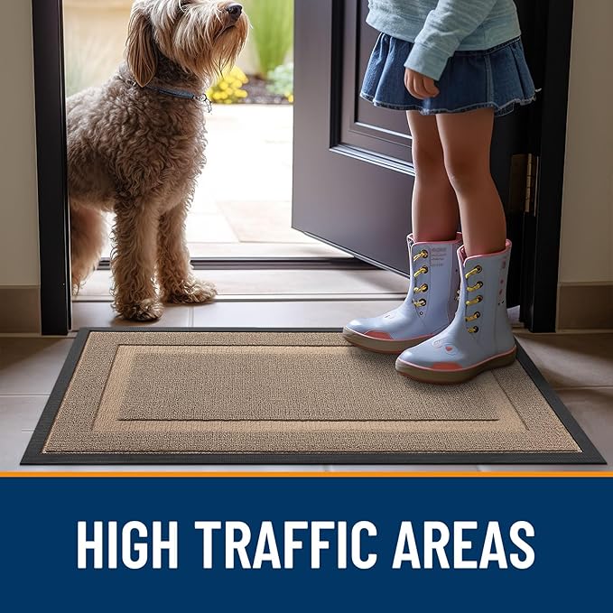 OLANLY Front Door Mat Indoor Outdoor Entrance, Waterproof All-Season, All-Weather Doormat, Sturdy Natural Rubber, Low Profile, Easy Clean Patio Porch Entryway Mat, 33x21, Mocha